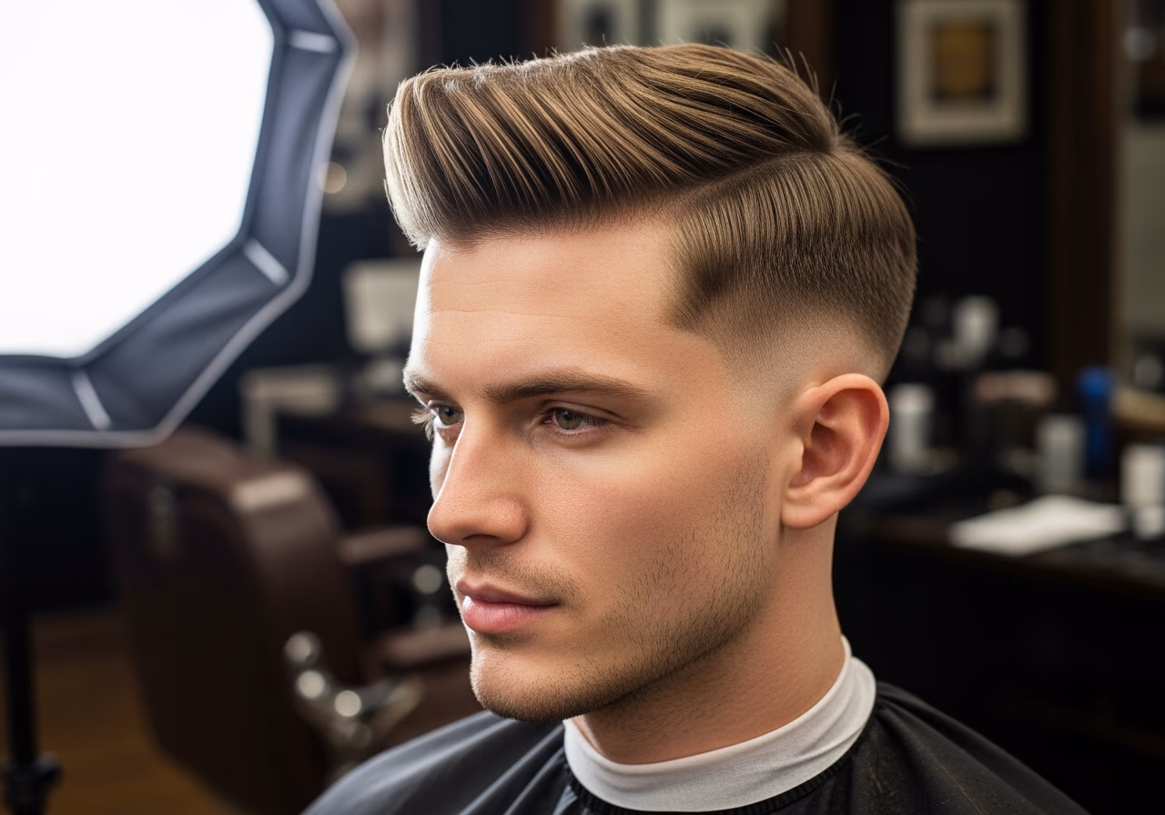 Textured Pompadour Low Fade Diamond — for men with diamond face shapes in 2026