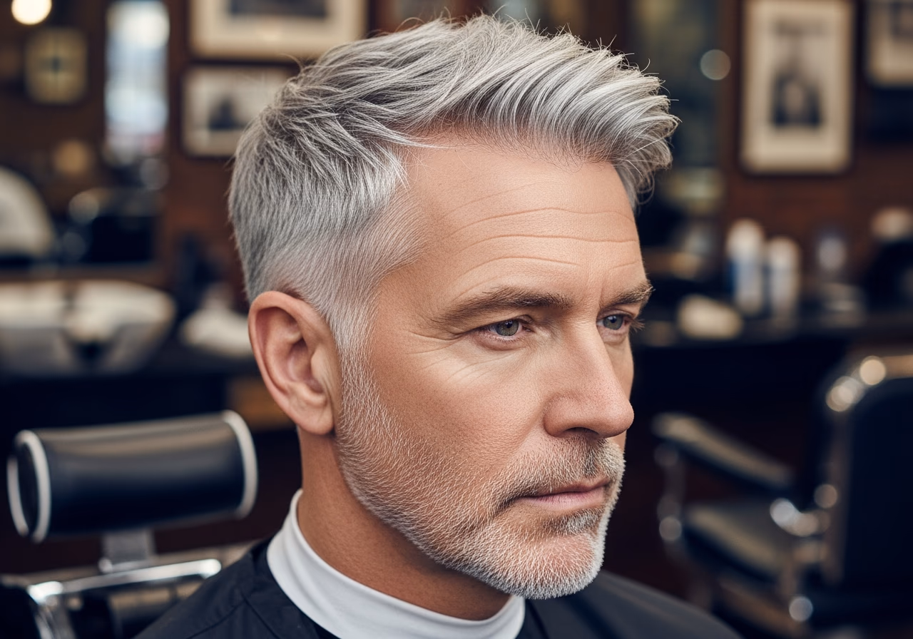 Gray Drop Fade Silver Top — for men embracing gray or silver hair in 2026