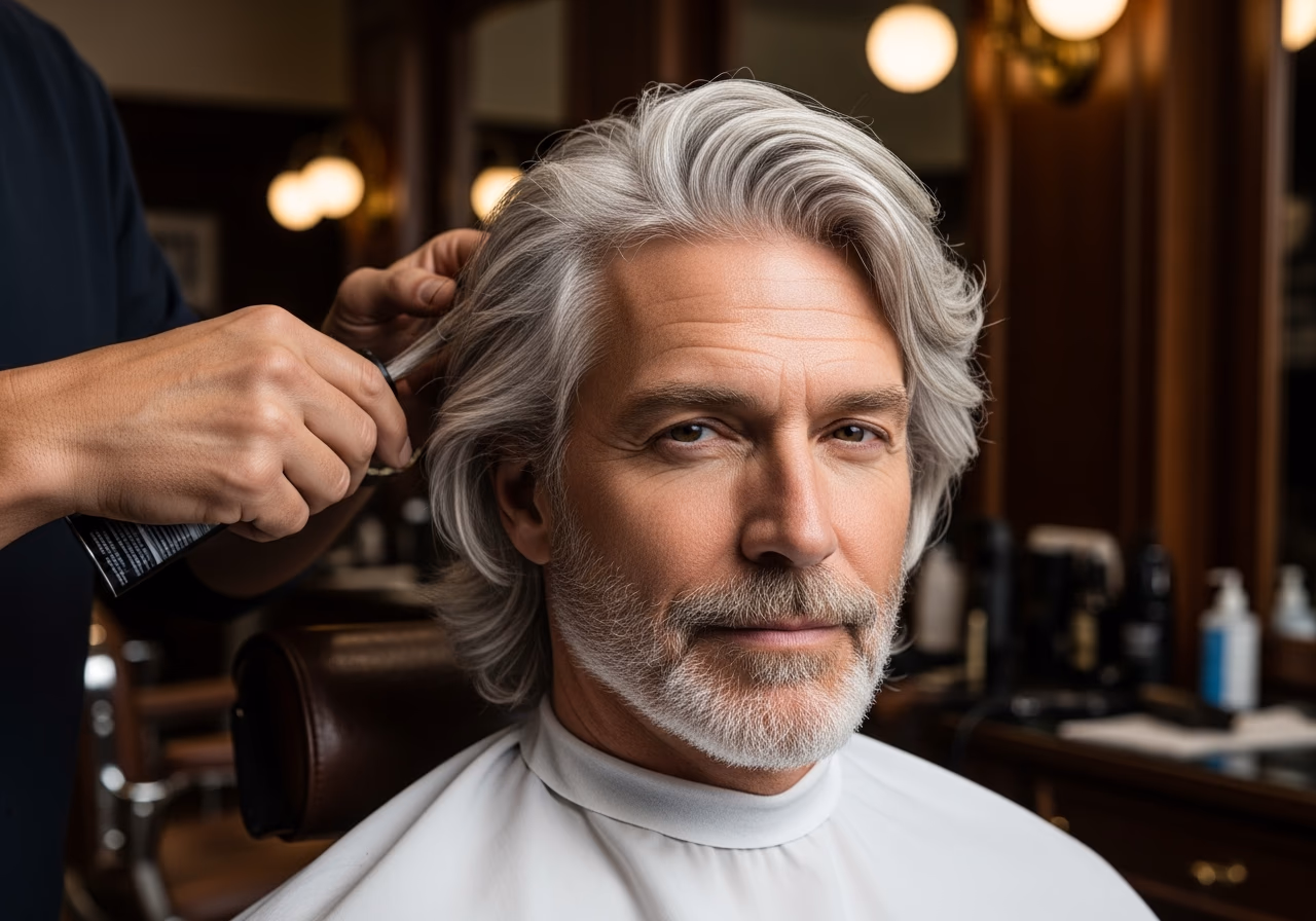Gray Feathered Layers — for men embracing gray or silver hair in 2026