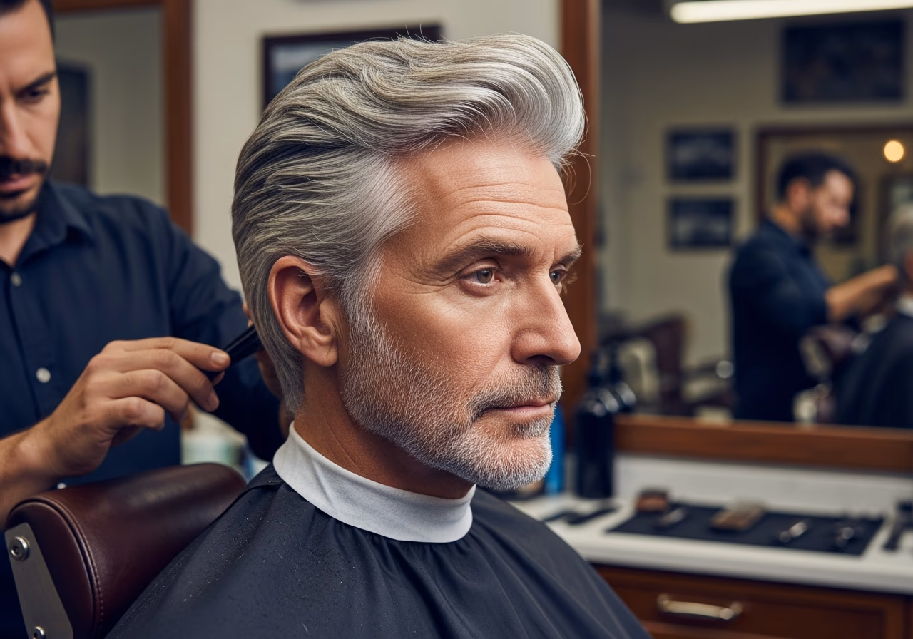 Gray Layered Pompadour — for men embracing gray or silver hair in 2026