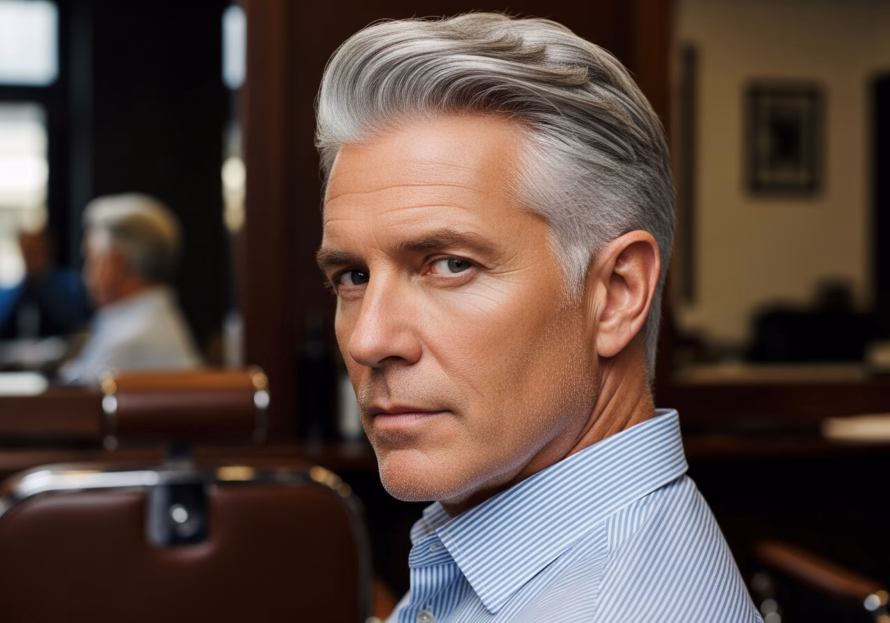 Gray Side Part Volume — for men embracing gray or silver hair in 2026