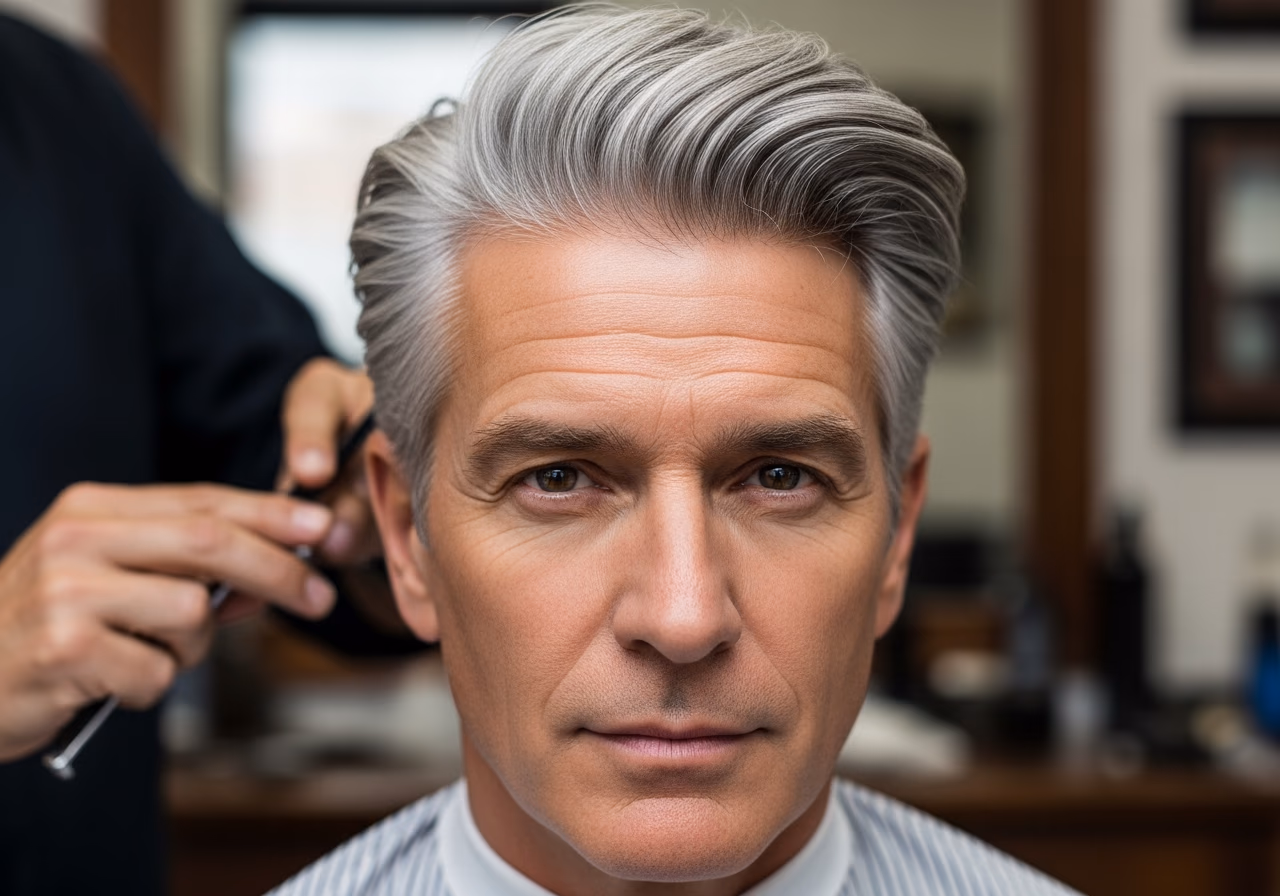 Modern Silver Pompadour — for men embracing gray or silver hair in 2026