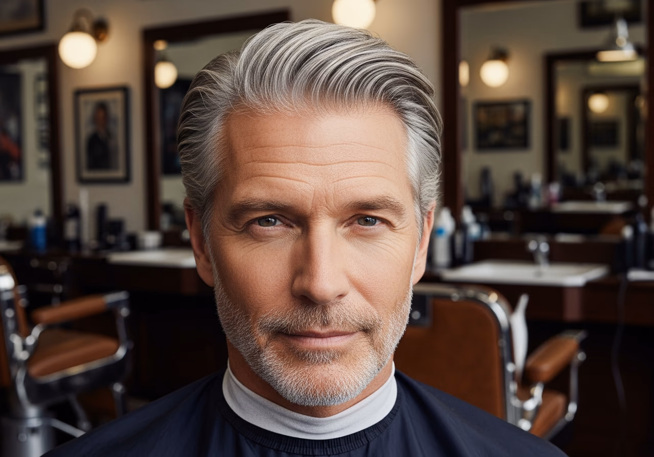 Polished Silver Slick Back — for men embracing gray or silver hair in 2026