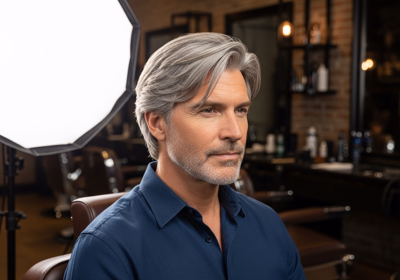 Silver Curtain Bangs — for men embracing gray or silver hair in 2026