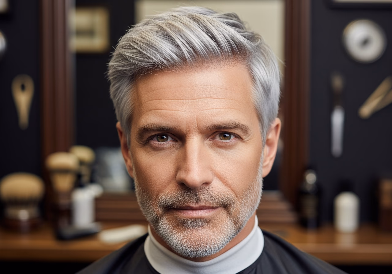 Silver Fluffy French Crop — for men embracing gray or silver hair in 2026