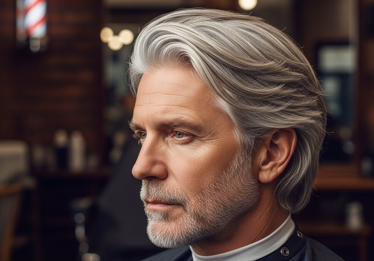 Silver Layered Flow — for men embracing gray or silver hair in 2026