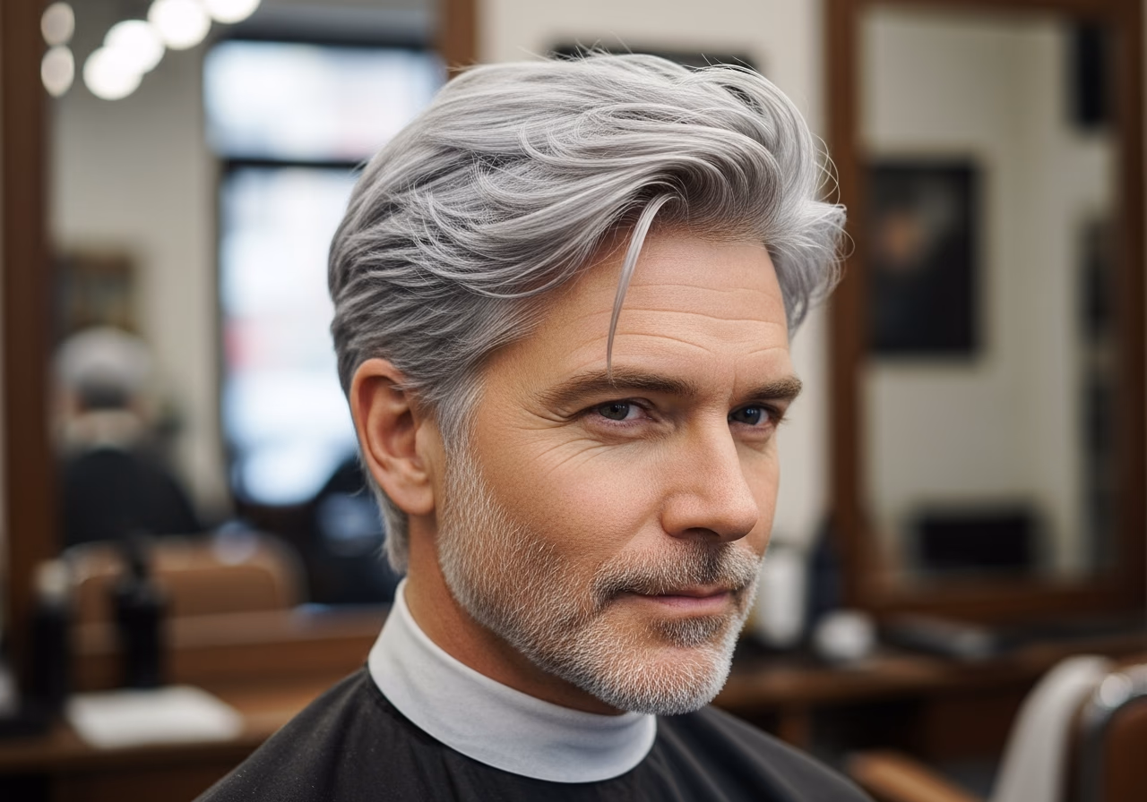 Silver Textured Two Block — for men embracing gray or silver hair in 2026