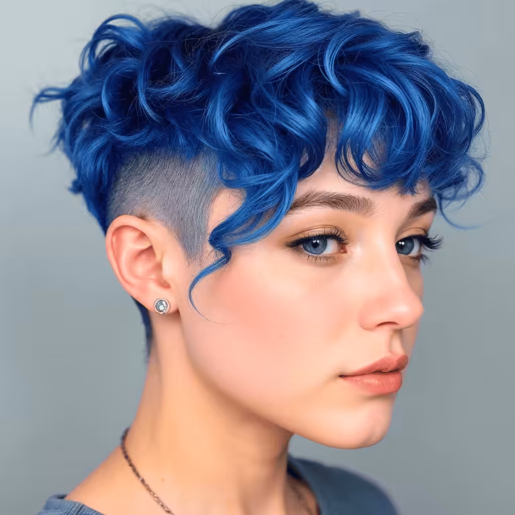 Blue Emo Curly Hair With Edges