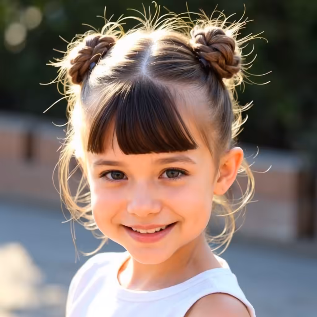 Braided Space Buns With Bangs