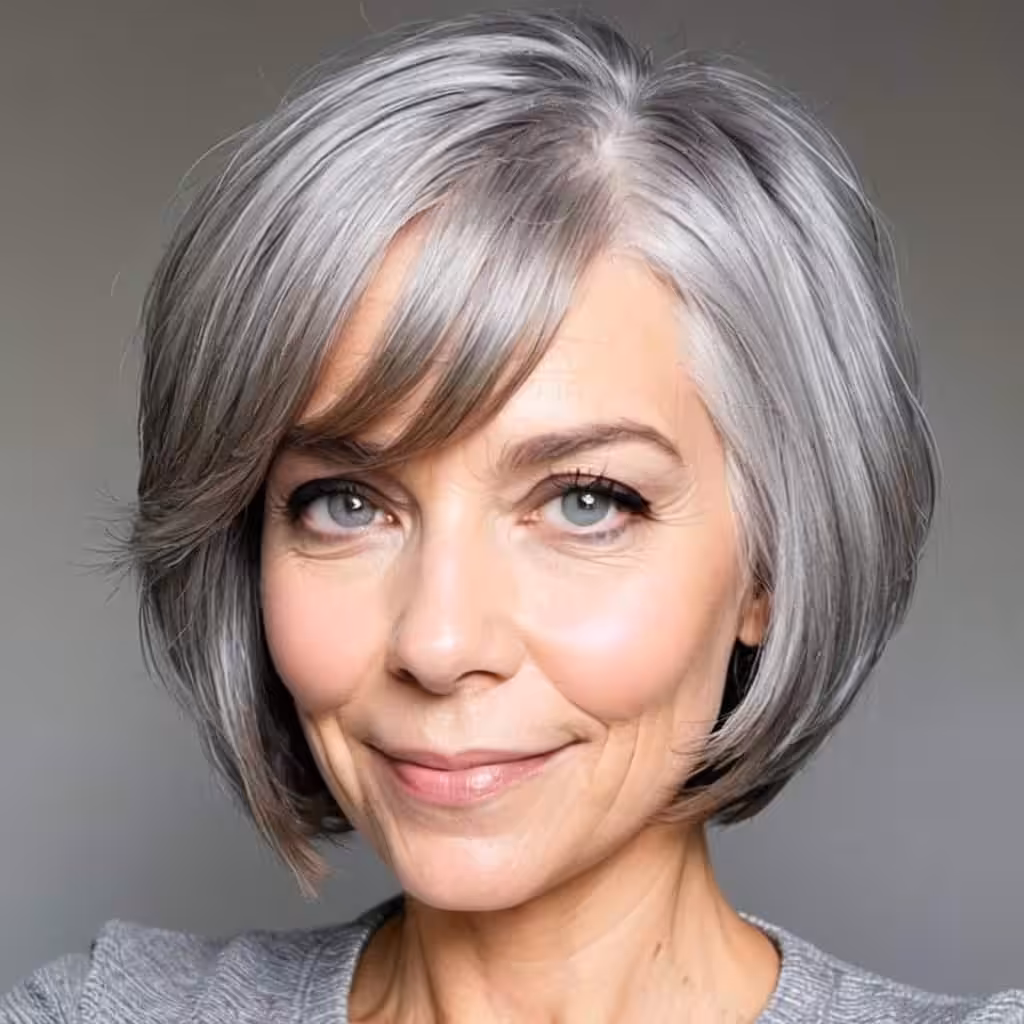 Feathered Bob For Gray Hair