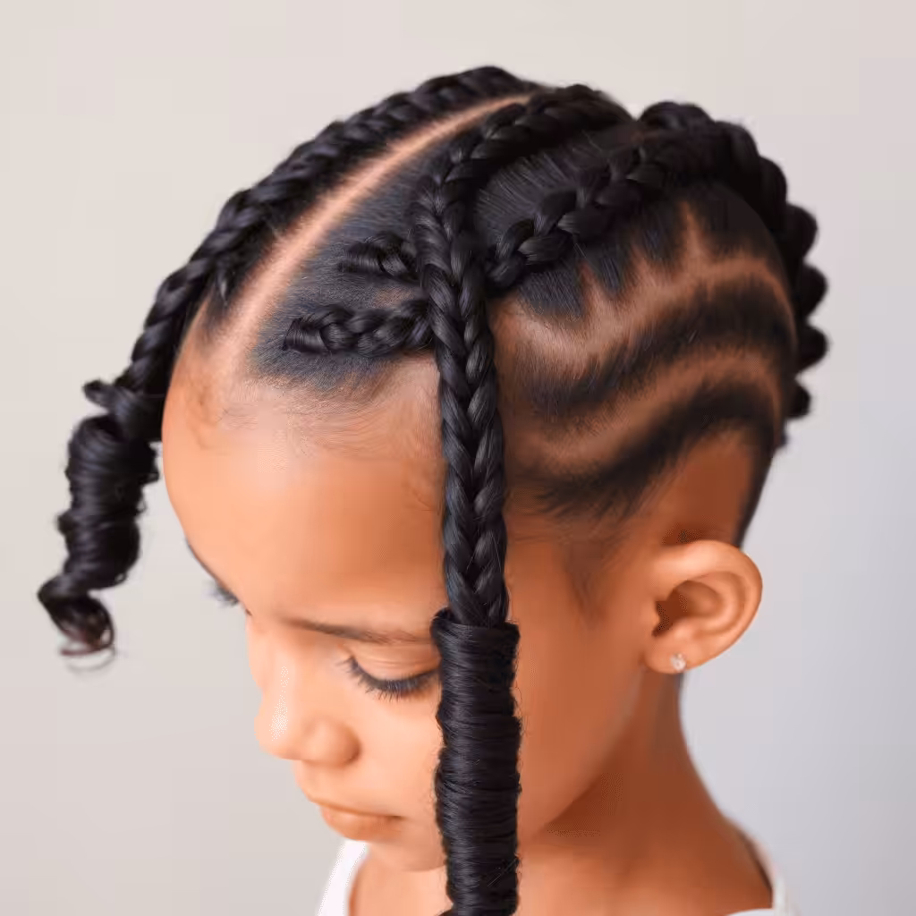Feed-In Braids with Curly Pieces