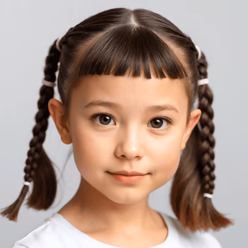 Pigtail Braids with Bangs