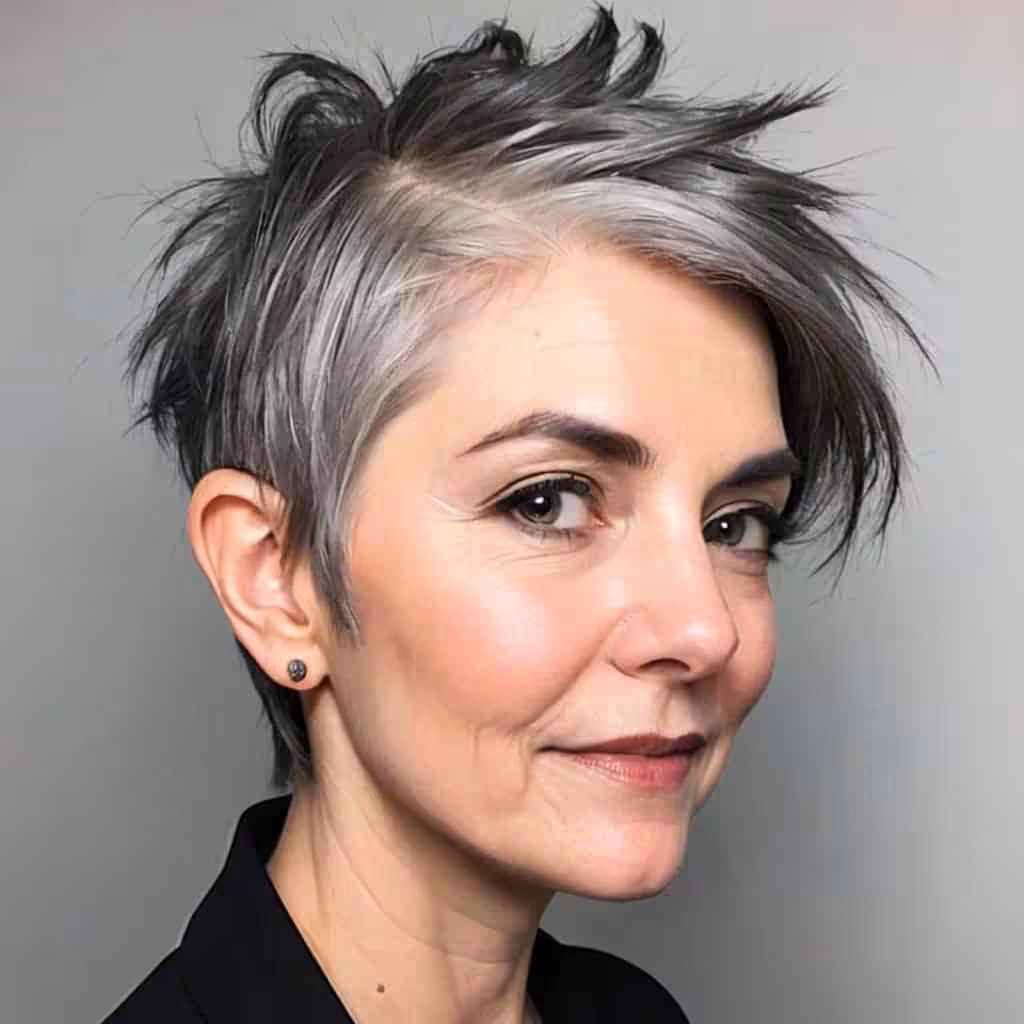Spiky Long Pixie For Gray Hair