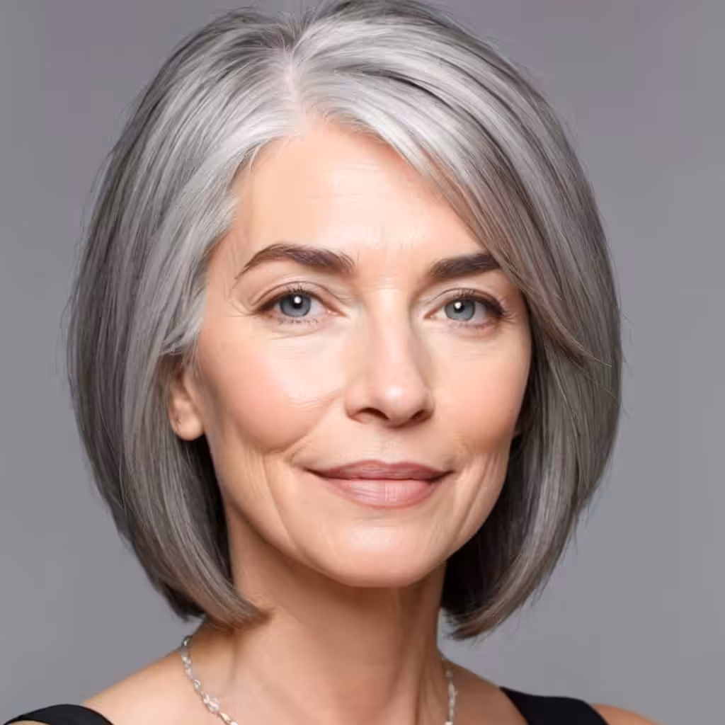 Straight Neck-Length Cut For Gray Hair