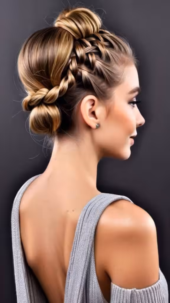 Double bun With Hanging Braids