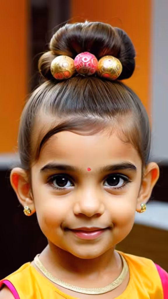 Puff Bun Diwali Hairstyles for kids