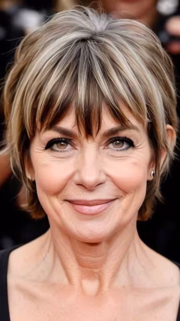 Short Haircut with Brushed Forward Bangs