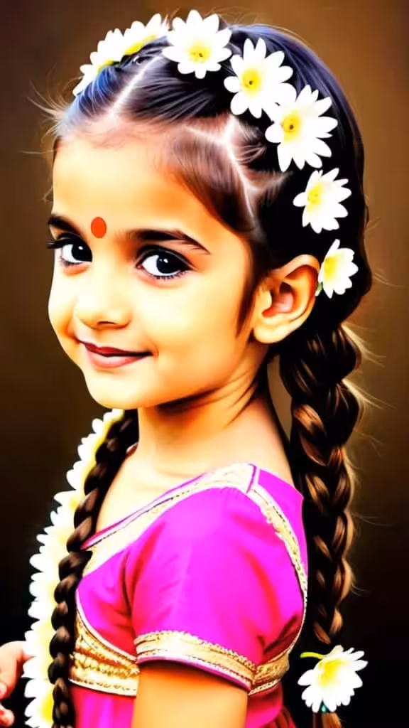 Side Braid with Flowers Diwali Hairstyles for kids