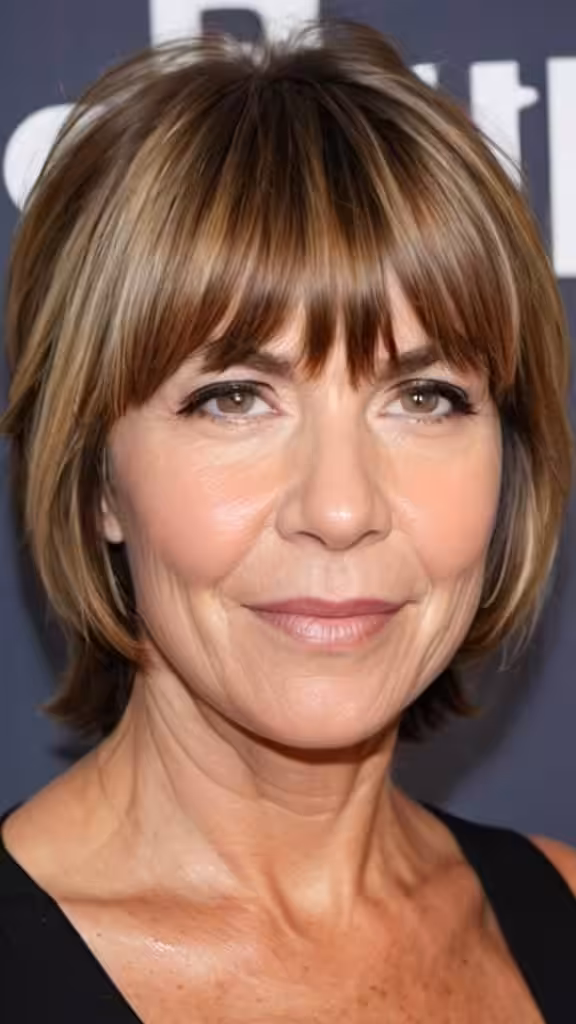 Soft Layered Wedge With Side-Swept Bangs