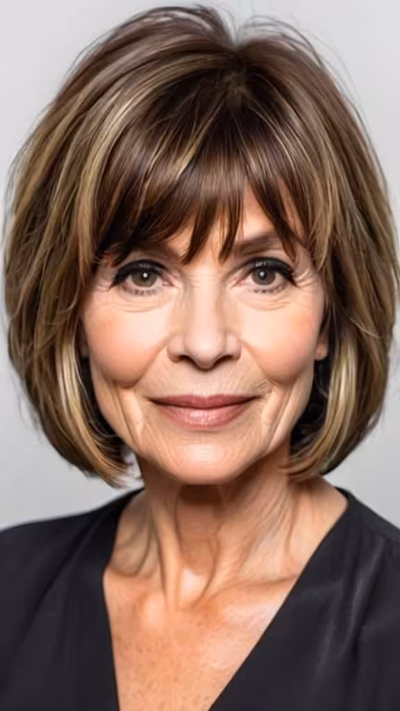 Textured Layered Lob with Bangs