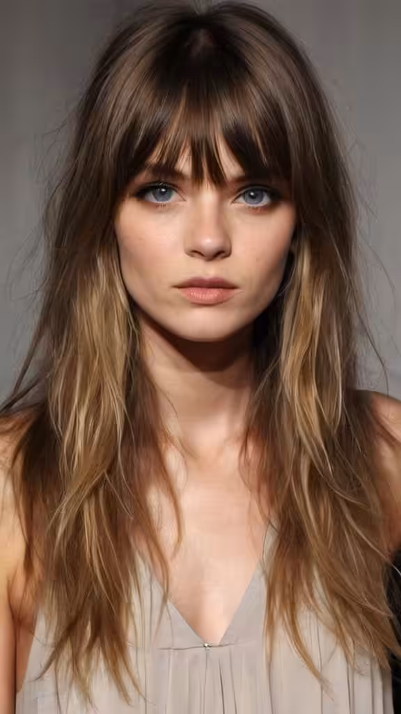 Beachy Long Layers with Long Bangs