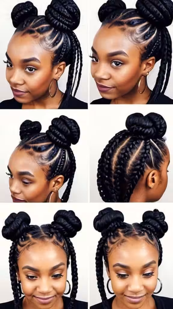 Box Braids Into Space Buns