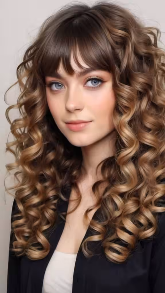 Curled Hair With Curtain Bangs