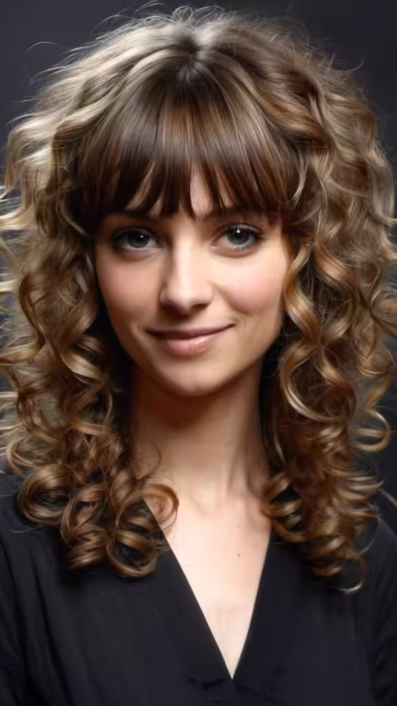 Curly Layer Cut with Bangs