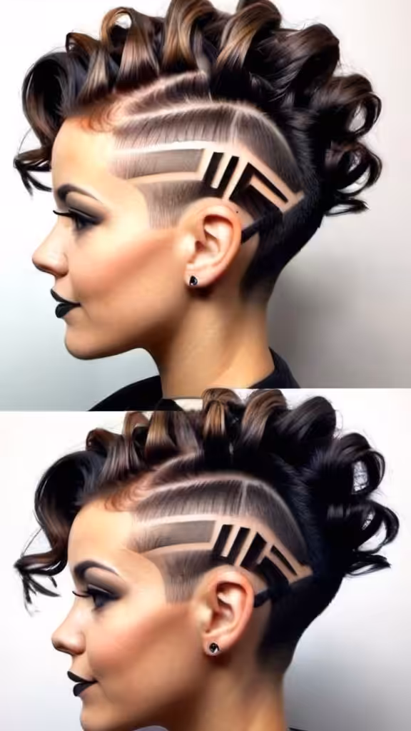 Curly Mohawk with Buzzed Lines