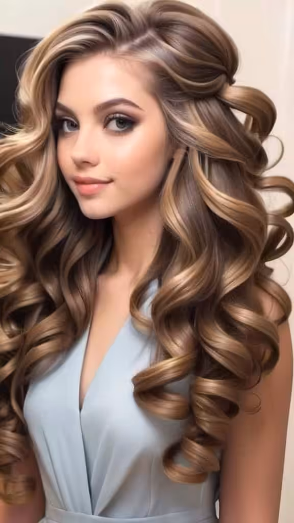 Jumbo Curled Long Hair Downdo
