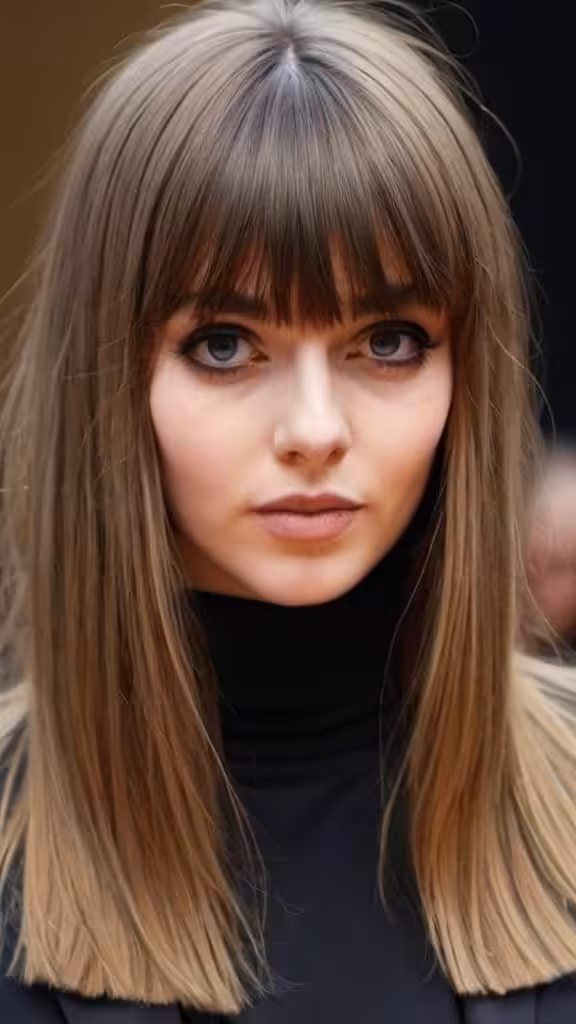 Long Hair with Blunt Bangs