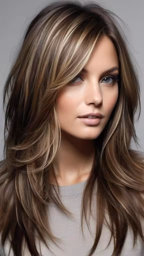 Long Layering with Highlights Long Layered Haircuts