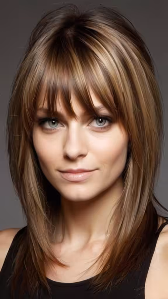 Long Layers with Side-Swept Bangs