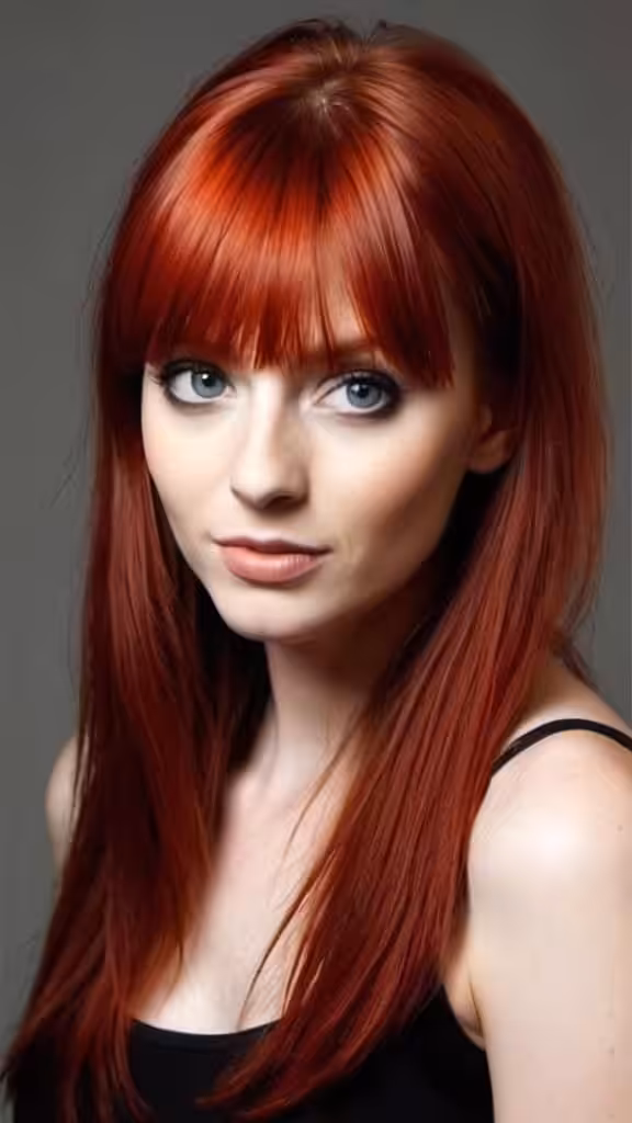 Long Red Hair with Bangs