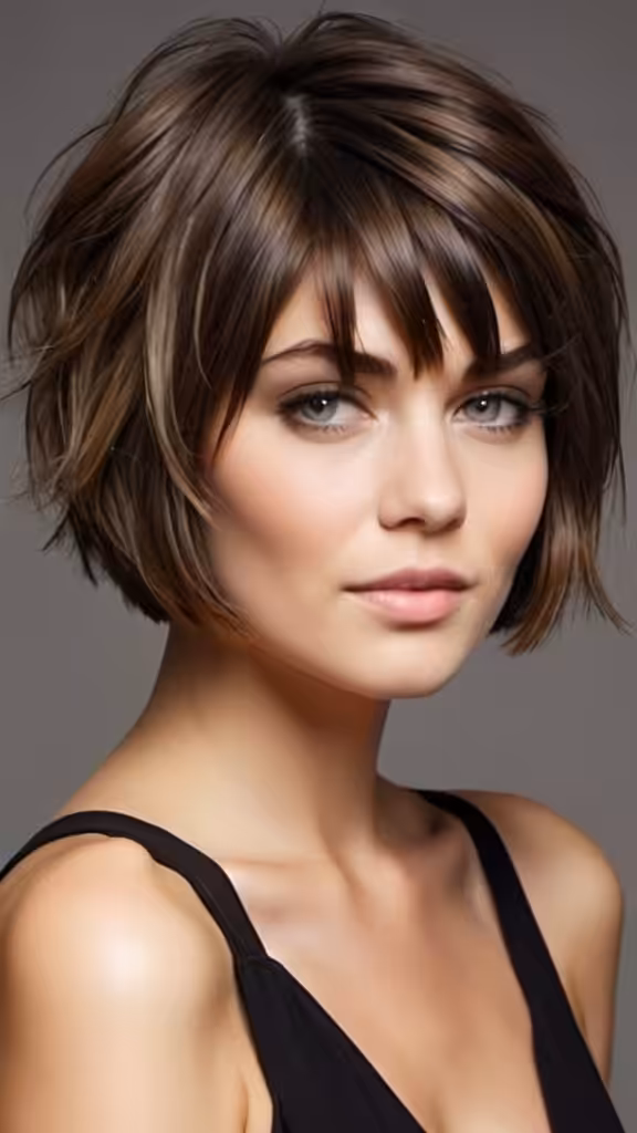 Short Textured Bob with Side Parted Bangs