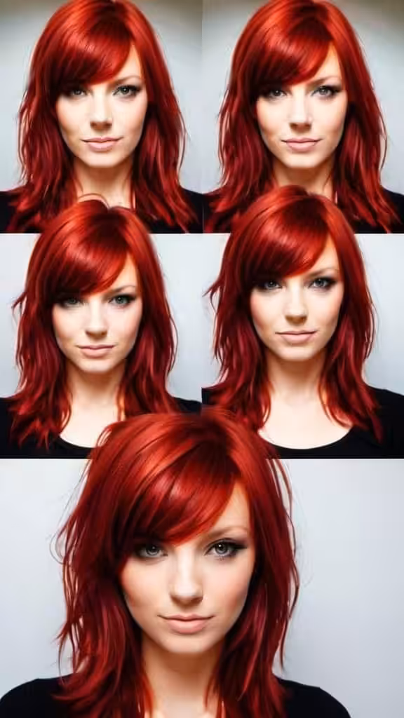 Side Swept Banged Red Hair
