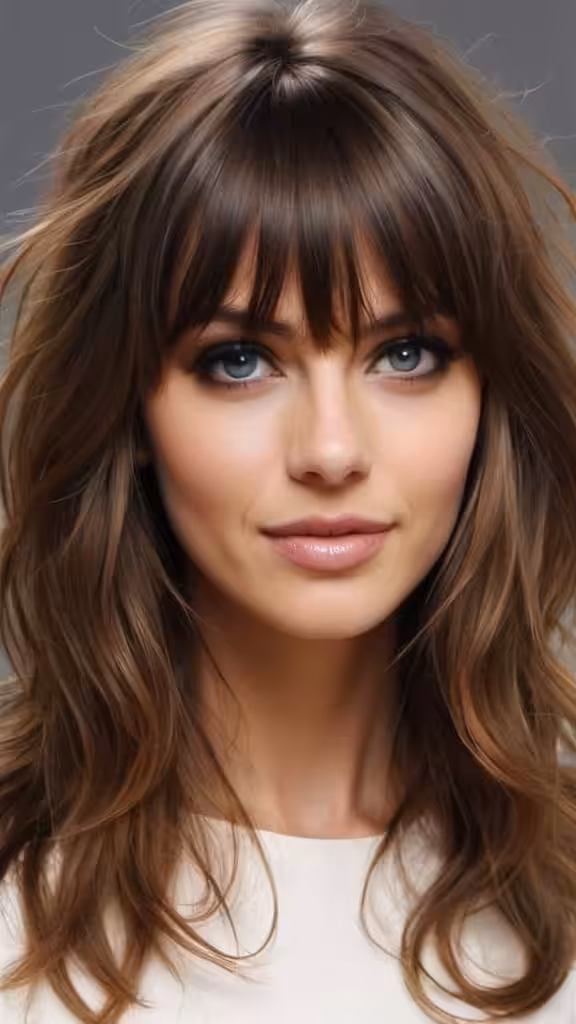 Tousled Layered Waves with Bangs