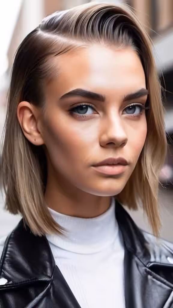 Undercut with slicked-back bangs