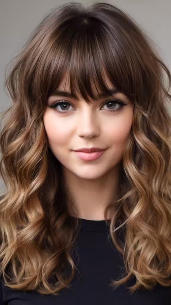 V-Shaped Layered Curls with Wispy Bangs