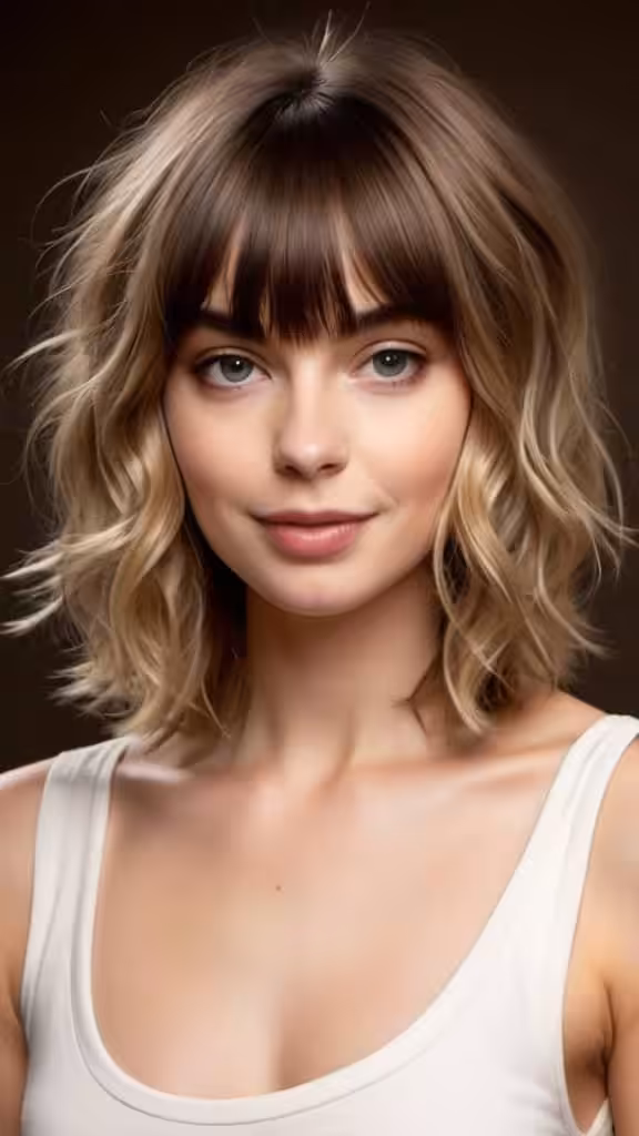 Wavy Layered Hair with Rounded Bangs