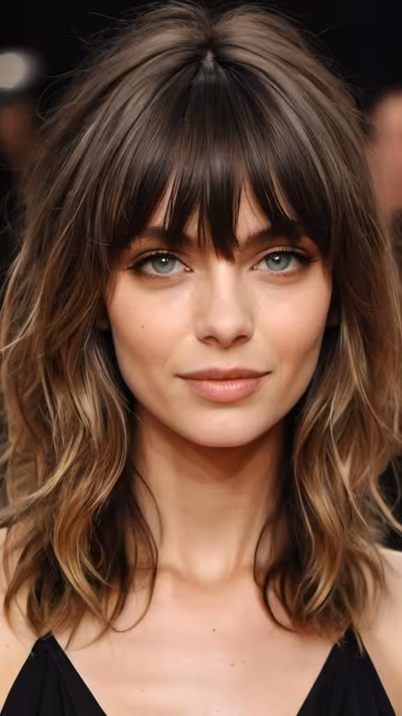 Wavy Long Layers with Fringy Bangs