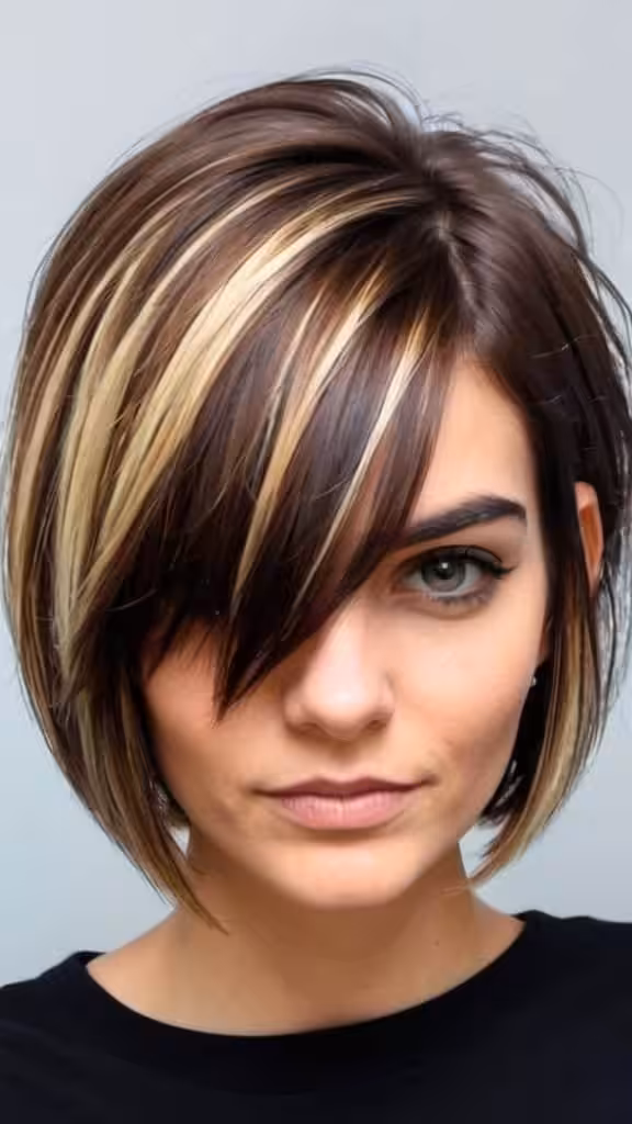 Asymmetrical Bob With Highlights