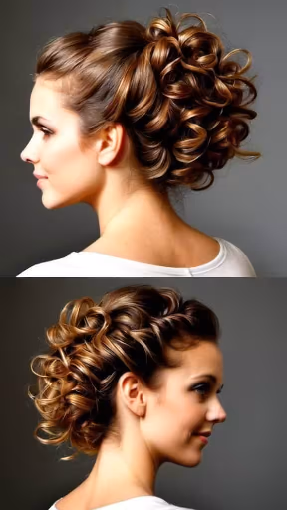 Curly Bun Updos for Medium-Length Hair