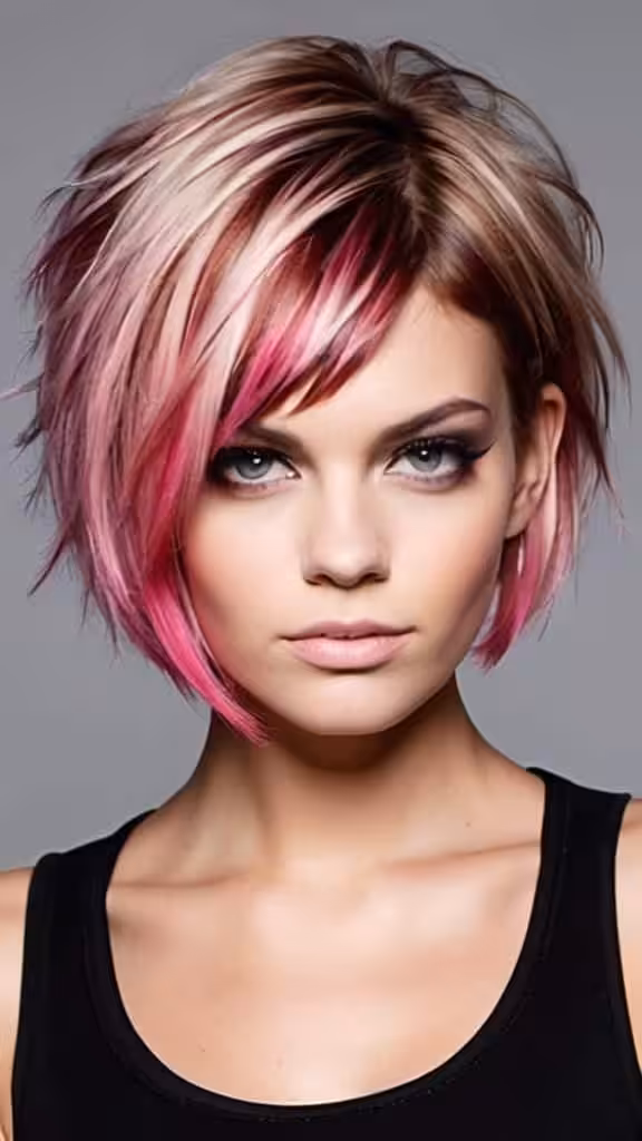 Edgy Bob With Pink Highlights