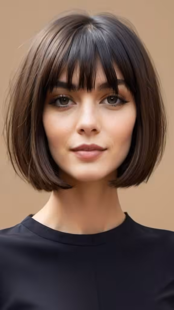 Middle Parted Neck Length Blunt Cut Bob
