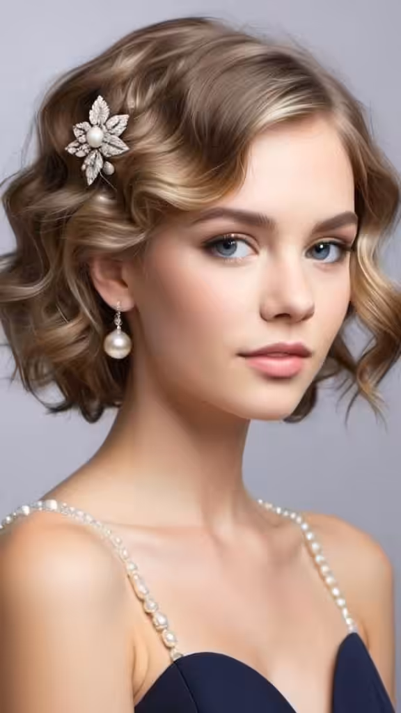 Neck-Length Wavy Hair With Pearl Accessorize