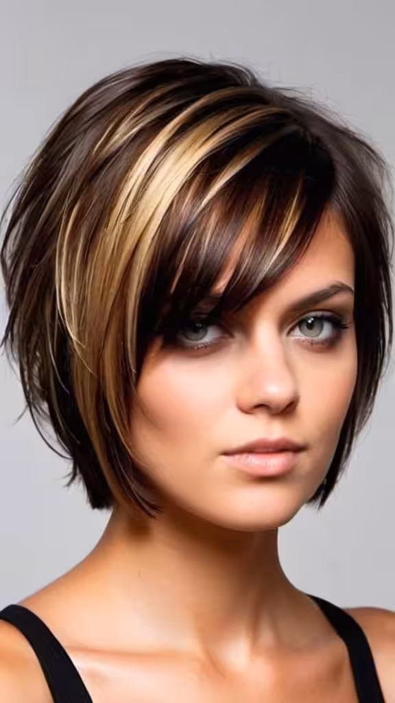 Side Banged Funky Bob With Highlights