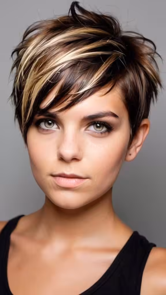 Side Burned Razored Pixie With Highlights