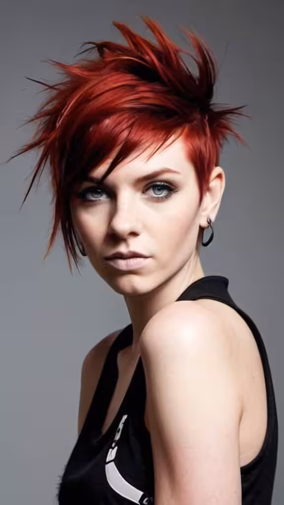 Textured Red Pixie Mullet