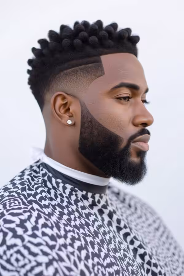 Alt Text: Black men edition low taper fade, coiled top hairstyle, textured bold look.